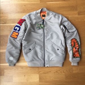Men’s Bathing ape varsity bomber jacket. Size M